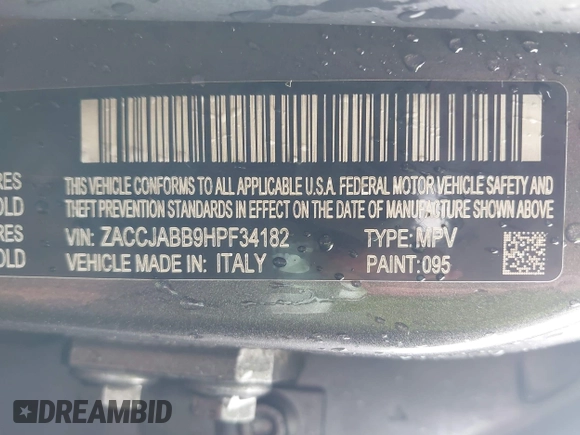 2017 Jeep Renegade Latitude с VIN ZACCJABB9HPF34182, выставлен на аукционе IAAI как лот 41921095 с пробегом 128 673 миль миль и . История ставок и продаж доступна на DreamBid. Изображение 9.