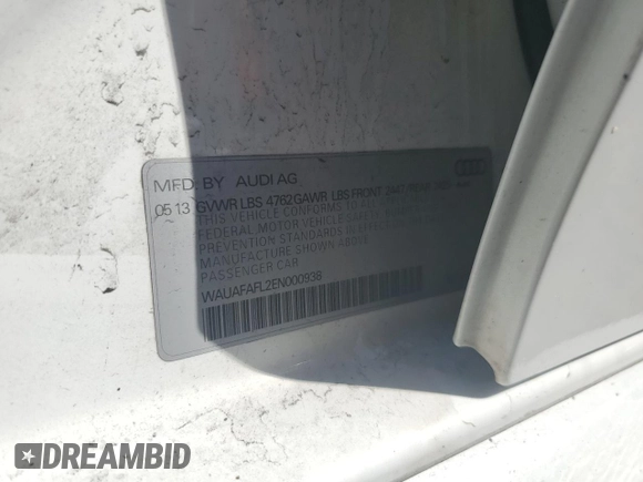 2014 Audi A4 Premium with VIN WAUAFAFL2EN000938, listed as a Copart auction lot 46825115 with 0 mi miles and Salvage Title. Bid and sale history available at carsss.com. Image 13.