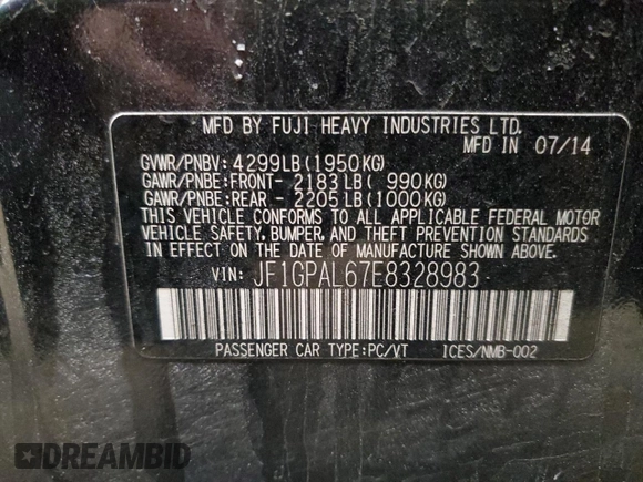2014 Subaru Impreza Special Sports Premium with VIN JF1GPAL67E8328983, listed as a Copart auction lot 51446125 with Not provided miles and Salvage title. Bid and sale history available at DreamBid. Image 14.