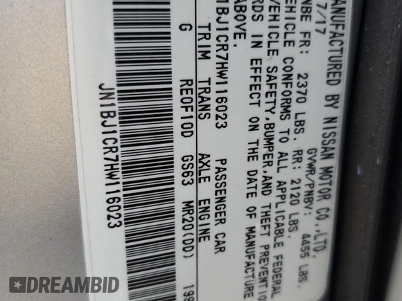 2017 Nissan Rogue SL with VIN JN1BJ1CR7HW116023, listed as a Copart auction lot 46780605 with 29,006 mi miles and Salvage Title. Bid and sale history available at DreamBid. Image 12.