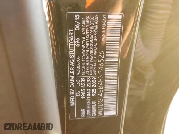 2015 Mercedes-Benz CLA 250 with VIN WDDSJ4EB4FN246526, listed as a Copart auction lot 81630263 with 90,434 mi miles and . Bid and sale history available at DreamBid. Image 12.