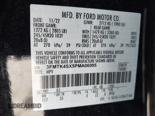 2023 Ford Mustang Mach-E GT z VIN 3FMTK4SX5PMA06095, wystawiony jako IAAI lot #42203596 z przebiegiem 27 664 mil mil oraz . Historia ofert i sprzedaży dostępna na DreamBid. Obrazek 9.