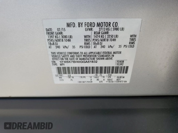 2016 Ford Explorer z VIN 1FM5K7BH0GGA51832, wystawiony jako Copart lot #50703305 z przebiegiem 107 537 mil mil oraz Szkoda całkowita • Salvage title. Historia ofert i sprzedaży dostępna na DreamBid. Obrazek 16.