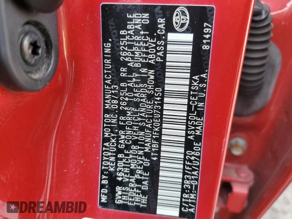 2014 Toyota Camry L with VIN 4T1BF1FK0EU731450, listed as a Copart auction lot 80523424 with 239,099 mi miles and Salvage Title. Bid and sale history available at carsss.com. Image 14.