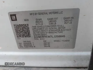 2020 Chevrolet Traverse LS z VIN 1GNERFKW7LJ258845, wystawiony jako IAAI lot #42013350 z przebiegiem 106 649 mil mil oraz . Historia ofert i sprzedaży dostępna na DreamBid. Obrazek 9.