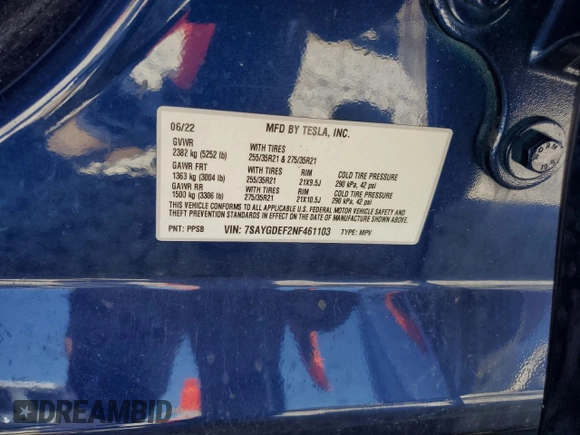 2022 Tesla Model Y Performance z VIN 7SAYGDEF2NF461103, wystawiony jako Copart lot #52198205 z przebiegiem 33 576 mil mil oraz Szkoda całkowita • Salvage title. Historia ofert i sprzedaży dostępna na DreamBid. Obrazek 14.