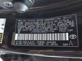 2011 Toyota Prius I with VIN JTDKN3DU4B0277746, listed as a IAAI auction lot 41892793 with 205,328 mi miles. Bid and sale history available at carsss.com. Image 9.