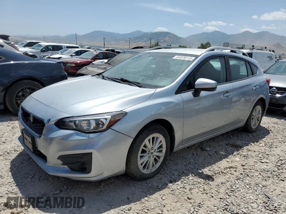 2018 Subaru Impreza Premium с VIN 4S3GTAB66J3721503, выставлен на аукционе Copart как лот 61879115 с пробегом Не указан миль и Списание • Salvage title. История ставок и продаж доступна на DreamBid. Изображение 1.