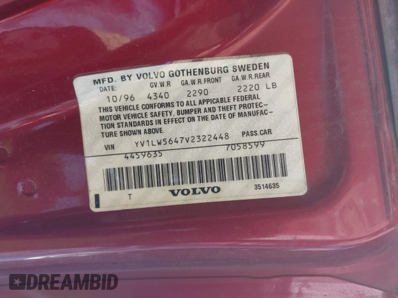 1997 Volvo 850 с VIN YV1LW5647V2322448, выставлен на аукционе IAAI как лот 42311389 с пробегом 162 547 миль миль и . История ставок и продаж доступна на DreamBid. Изображение 9.