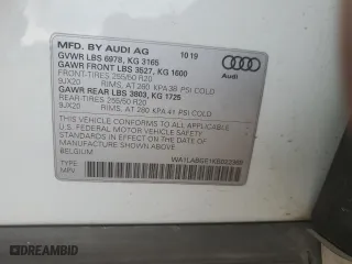 2019 Audi e-tron Premium Plus with VIN WA1LABGE1KB022369, listed as a Copart auction lot 49403325 with 51,511 mi miles and Salvage Title. Bid and sale history available at carsss.com. Image 13.