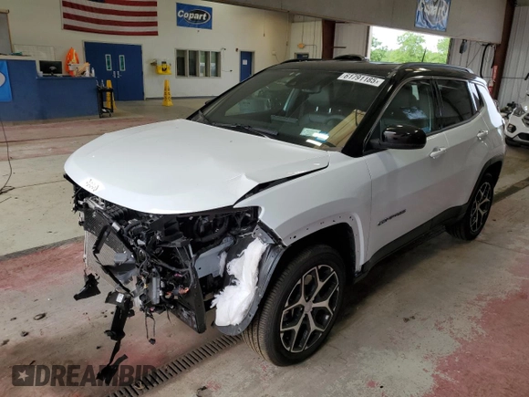 2024 Jeep Compass Limited с VIN 3C4NJDCN2RT176632, выставлен на аукционе Copart как лот 61791185 с пробегом 5 198 миль миль и Списание • Salvage title. История ставок и продаж доступна на DreamBid. Изображение 1.