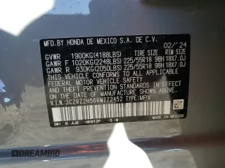 2024 Honda HR-V Sport with VIN 3CZRZ2H56RM772452, listed as a Copart auction lot 85646414 with 8,848 mi miles and Salvage Title. Bid and sale history available at carsss.com. Image 15.