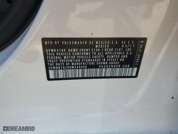 2017 Volkswagen Jetta 1.4T SE with VIN 3VWDB7AJ9HM346498, listed as a Copart auction lot 49921505 with 90,222 mi miles and Salvage Title. Bid and sale history available at carsss.com. Image 14.