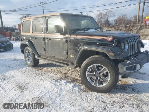2020 Jeep Wrangler Unlimited Sahara with VIN 1C4HJXEN6LW113725, listed as a IAAI auction lot 41399766 with 87,583 mi miles. Bid and sale history available at carsss.com. Image 1.