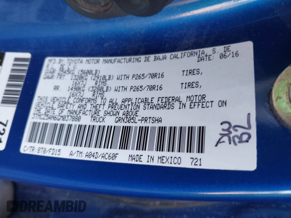 2016 Toyota Tacoma SR with VIN 3TMCZ5AN6GM037880, listed as a IAAI auction lot 42020623 with Not Provided miles and . Bid and sale history available at DreamBid. Image 9.