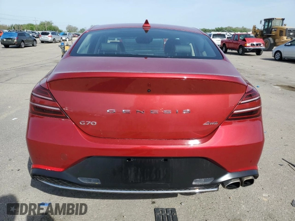 2023 Genesis G70 2.0T with VIN KMTG34TAXPU123732, listed as a Copart auction lot 56509935 with 39,333 mi miles and Salvage title. Bid and sale history available at DreamBid. Image 6.