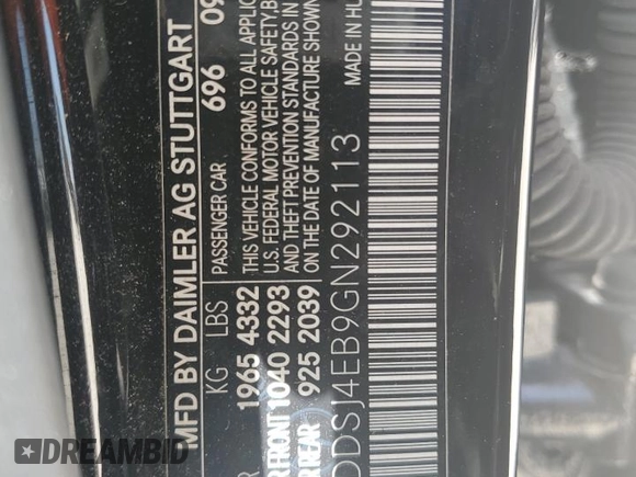 2016 Mercedes-Benz CLA with VIN WDDSJ4EB9GN292113, listed as a Copart auction lot 59897903 with 50,847 mi miles. Bid and sale history available at carsss.com. Image 12.