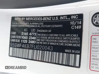 2015 Mercedes-Benz C 300 Luxury with VIN 55SWF4KB7FU020043, listed as a IAAI auction lot 41855508 with 175,210 mi miles and . Bid and sale history available at DreamBid. Image 9.