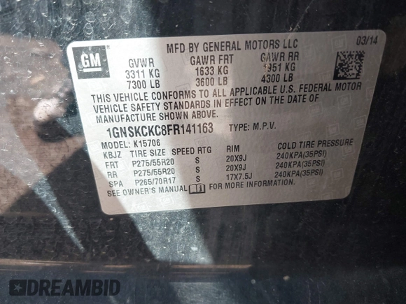 2015 Chevrolet Tahoe LTZ z VIN 1GNSKCKC8FR141163, wystawiony jako IAAI lot #42114008 z przebiegiem 221 804 mil mil oraz . Historia ofert i sprzedaży dostępna na DreamBid. Obrazek 9.