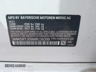 2021 BMW 3 Series 330i with VIN 3MW5R1J09M8C08399, listed as a IAAI auction lot 42483945 with 16,049 mi miles and . Bid and sale history available at DreamBid. Image 9.