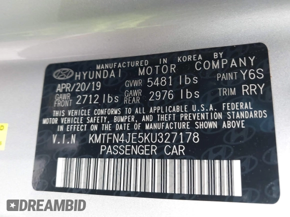 2019 Genesis G80 3.8L with VIN KMTFN4JE5KU327178, listed as a IAAI auction lot 41577373 with 57,032 mi miles. Bid and sale history available at carsss.com. Image 9.
