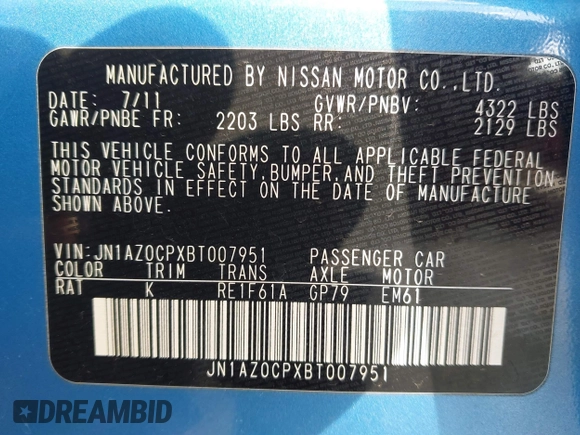 2011 Nissan LEAF SL-e with VIN JN1AZ0CPXBT007951, listed as a IAAI auction lot 41529439 with 123,737 mi miles. Bid and sale history available at carsss.com. Image 9.
