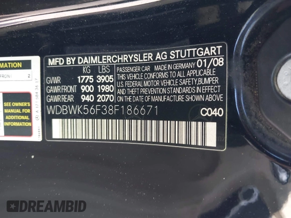 2008 Mercedes-Benz SLK 350 z VIN WDBWK56F38F186671, wystawiony jako IAAI lot #41530919 z przebiegiem 115 567 mil mil oraz . Historia ofert i sprzedaży dostępna na DreamBid. Obrazek 9.