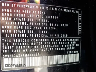 2023 Volkswagen Tiguan SE с VIN 3VV3B7AXXPM088057, выставлен на аукционе Copart как лот 49840355 с пробегом 21 405 миль миль и Списание • Salvage title. История ставок и продаж доступна на DreamBid. Изображение 14.