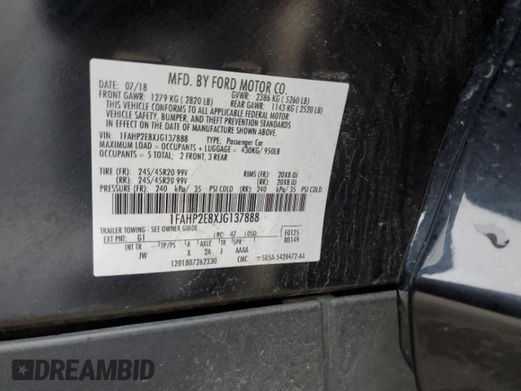 2018 Ford Taurus SEL with VIN 1FAHP2E8XJG137888, listed as a Copart auction lot 50764925 with 172,492 mi miles and Salvage Title. Bid and sale history available at DreamBid. Image 13.