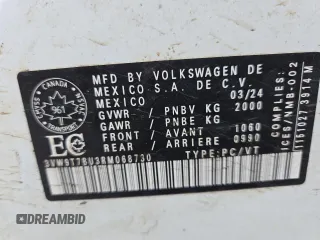 2024 Volkswagen Jetta GLI 40th Anniversary Edition with VIN 3VW9T7BU3RM068730, listed as a Copart auction lot 42332555 with Not Provided miles and Non Repairable. Bid and sale history available at DreamBid. Image 12.