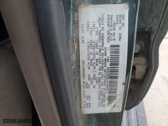 2001 Toyota 4Runner SR5 with VIN JT3GN86RX10205626, listed as a Copart auction lot 45225505 with 354,340 mi miles and Salvage Title. Bid and sale history available at carsss.com. Image 13.