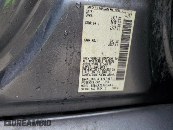2017 Nissan Altima SV z VIN 1N4AL3AP1HC193851, wystawiony jako Copart lot #59366015 z przebiegiem 158 380 mil mil oraz Szkoda całkowita • Salvage title. Historia ofert i sprzedaży dostępna na DreamBid. Obrazek 12.