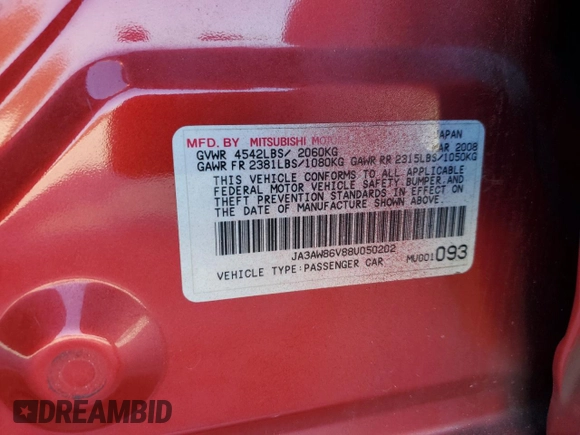 2008 Mitsubishi Lancer Evolution GSR with VIN JA3AW86V88U050202, listed as a Copart auction lot 83849824 with 151,777 mi miles and Salvage Title. Bid and sale history available at carsss.com. Image 12.