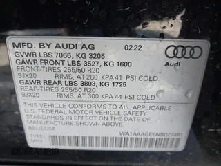 2022 Audi e-tron Premium with VIN WA1AAAGE6NB027461, listed as a IAAI auction lot 41830461 with 25,727 mi miles. Bid and sale history available at carsss.com. Image 9.