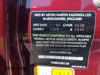 2005 Aston Martin DB9 z VIN SCFAD01A75GA01262, wystawiony jako IAAI lot #41937486 z przebiegiem 35 538 mil mil oraz . Historia ofert i sprzedaży dostępna na DreamBid. Obrazek 9.