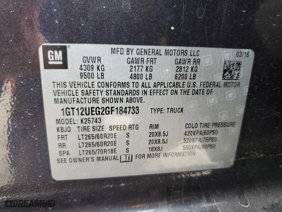 2016 GMC Sierra 2500HD Denali with VIN 1GT12UEG2GF184733, listed as a Copart auction lot 77405264 with 70,132 mi miles and Clean Title. Bid and sale history available at carsss.com. Image 12.