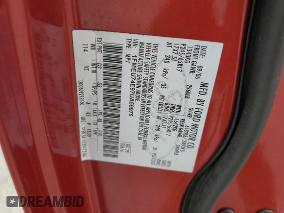 2007 Ford Explorer Eddie Bauer with VIN 1FMEU74E97UA59975, listed as a Copart auction lot 56460195 with 140,126 mi miles and Clean title. Bid and sale history available at DreamBid. Image 13.