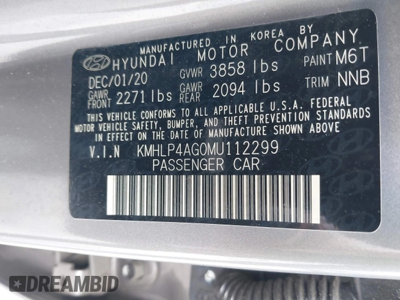 2021 Hyundai Elantra Limited with VIN KMHLP4AG0MU112299, listed as a IAAI auction lot 41904519 with 58,541 mi miles and . Bid and sale history available at DreamBid. Image 9.