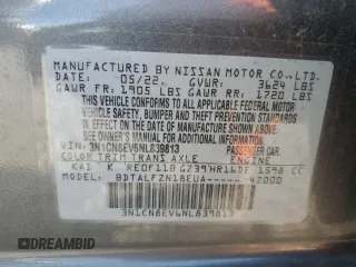 2022 Nissan Versa SV z VIN 3N1CN8EV6NL839813, wystawiony jako Copart lot #53613945 z przebiegiem 16 192 mil mil oraz Szkody całkowita. Historia ofert i sprzedaży dostępna na DreamBid. Obrazek 13.