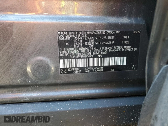 2023 Toyota RAV4 LE with VIN 2T3F1RFV3PW375949, listed as a Copart auction lot 47062865 with 14,267 mi miles and Salvage Title. Bid and sale history available at carsss.com. Image 12.
