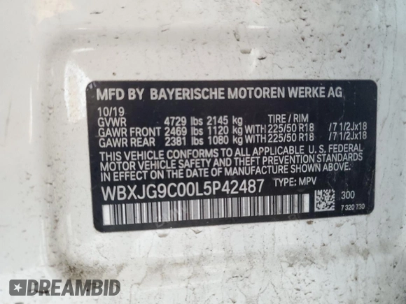 2020 BMW X1 xDrive28i z VIN WBXJG9C00L5P42487, wystawiony jako Copart lot #59669325 z przebiegiem 88 402 mil mil oraz Szkoda całkowita • Salvage title. Historia ofert i sprzedaży dostępna na DreamBid. Obrazek 13.