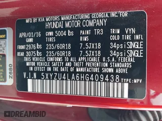 2017 Hyundai Santa Fe Sport 2.0T with VIN 5XYZU4LA6HG409438, listed as a IAAI auction lot 41680534 with 84,035 mi miles. Bid and sale history available at carsss.com. Image 9.