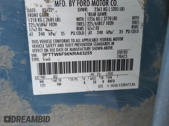 2022 Ford Maverick XL z VIN 3FTTW8F96NRA63255, wystawiony jako Copart lot #46094975 z przebiegiem 83 589 mil mil oraz Szkoda całkowita • Salvage title. Historia ofert i sprzedaży dostępna na DreamBid. Obrazek 13.