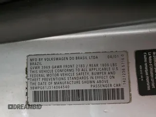 2001 Volkswagen GTI z VIN 9BWPG61J314064540, wystawiony jako Copart lot #57957945 z przebiegiem 130 262 mil mil oraz Szkoda całkowita • Salvage title. Historia ofert i sprzedaży dostępna na DreamBid. Obrazek 12.