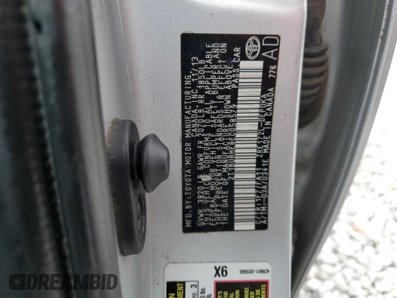 2014 Toyota Corolla L with VIN 2T1BURHE8EC058579, listed as a Copart auction lot 88547505 with 125,825 mi miles and Salvage title. Bid and sale history available at DreamBid. Image 13.