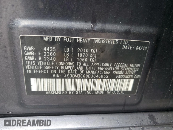 2013 Subaru Legacy Premium z VIN 4S3BMBC60D3046053, wystawiony jako Copart lot #51406815 z przebiegiem 199 978 mil mil oraz Szkoda całkowita • Salvage title. Historia ofert i sprzedaży dostępna na DreamBid. Obrazek 12.