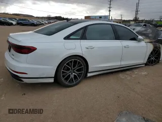 2020 Audi A8 L with VIN WAU8EAF83LN005169, listed as a Copart auction lot 46799864 with 0 mi miles and Salvage Title. Bid and sale history available at carsss.com. Image 3.