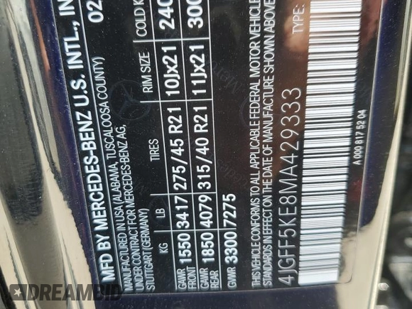 2021 Mercedes-Benz GLS 450 with VIN 4JGFF5KE8MA429333, listed as a Copart auction lot 66123684 with 39,818 mi miles and Salvage Title. Bid and sale history available at DreamBid. Image 13.
