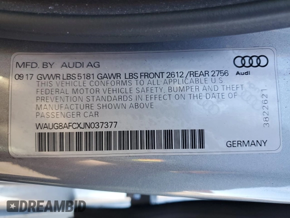 2018 Audi A6 Premium Plus with VIN WAUG8AFCXJN037377, listed as a Copart auction lot 39979813 with 53,941 mi miles. Bid and sale history available at carsss.com. Image 12.