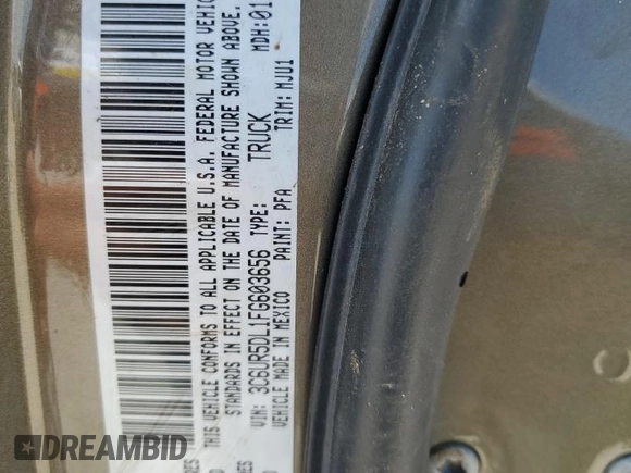 2015 Ram 2500 SLT with VIN 3C6UR5DL1FG603656, listed as a Copart auction lot 68663434 with 185,841 mi miles and Salvage Title. Bid and sale history available at carsss.com. Image 12.
